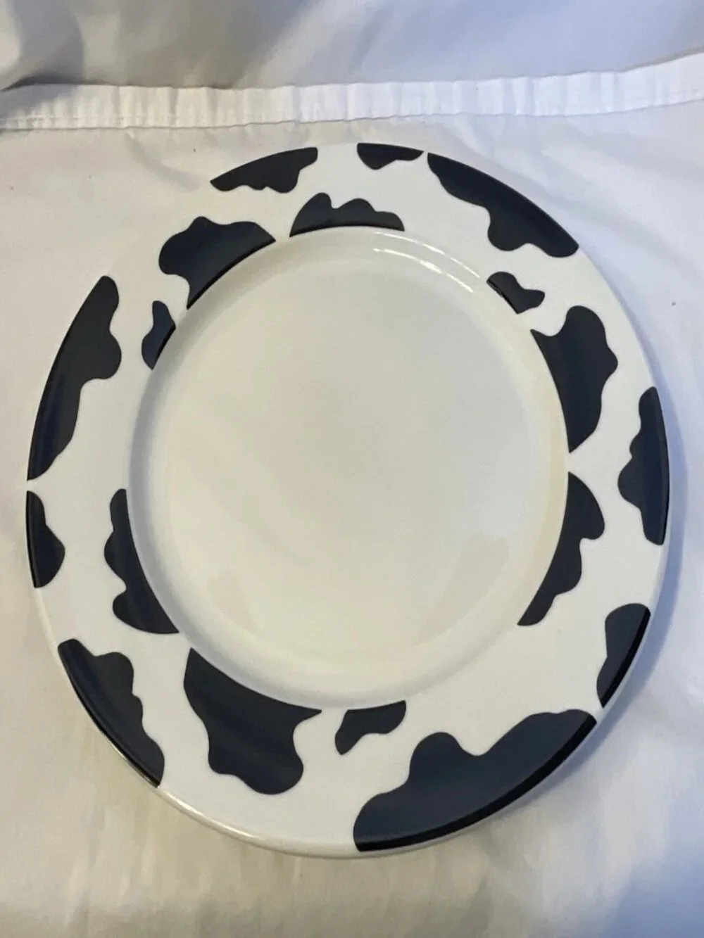 Vintage Tienshan Style Cow Print Dinner Plate Set of 4 Spotted Black White 10.5